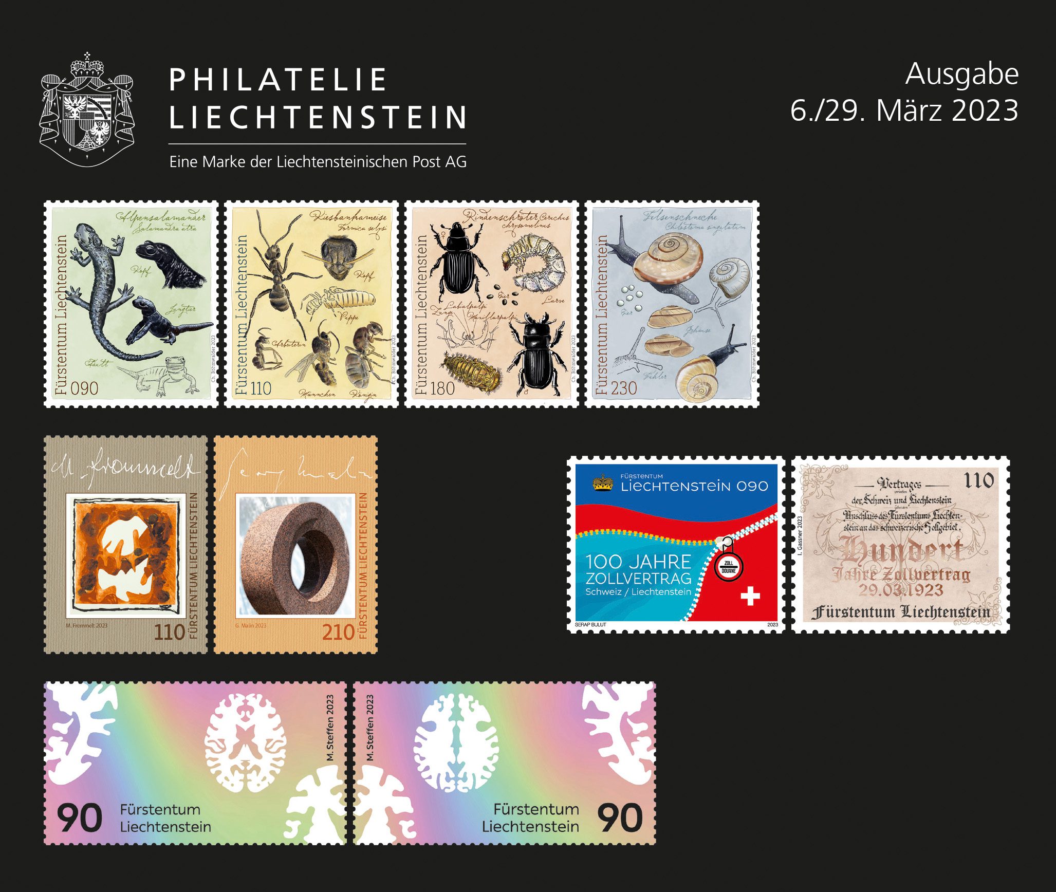 1. Briefmarkenausgabe der Philatelie Liechtenstein 2023